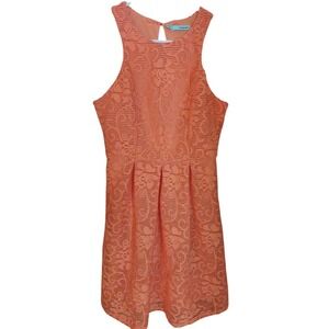 Coral Lace Sleeveless Dress Textured Pattern‎ Summer Party Cocktail peach 104C